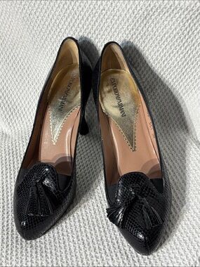 Emporio Armani Sz 38 Croc Embossed Funky Heel Pointed Toe Tassel Pumps